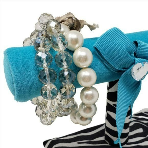 3-Piece Bangle Set Pearls & Clear Crystal Beads - Picture 2 of 5